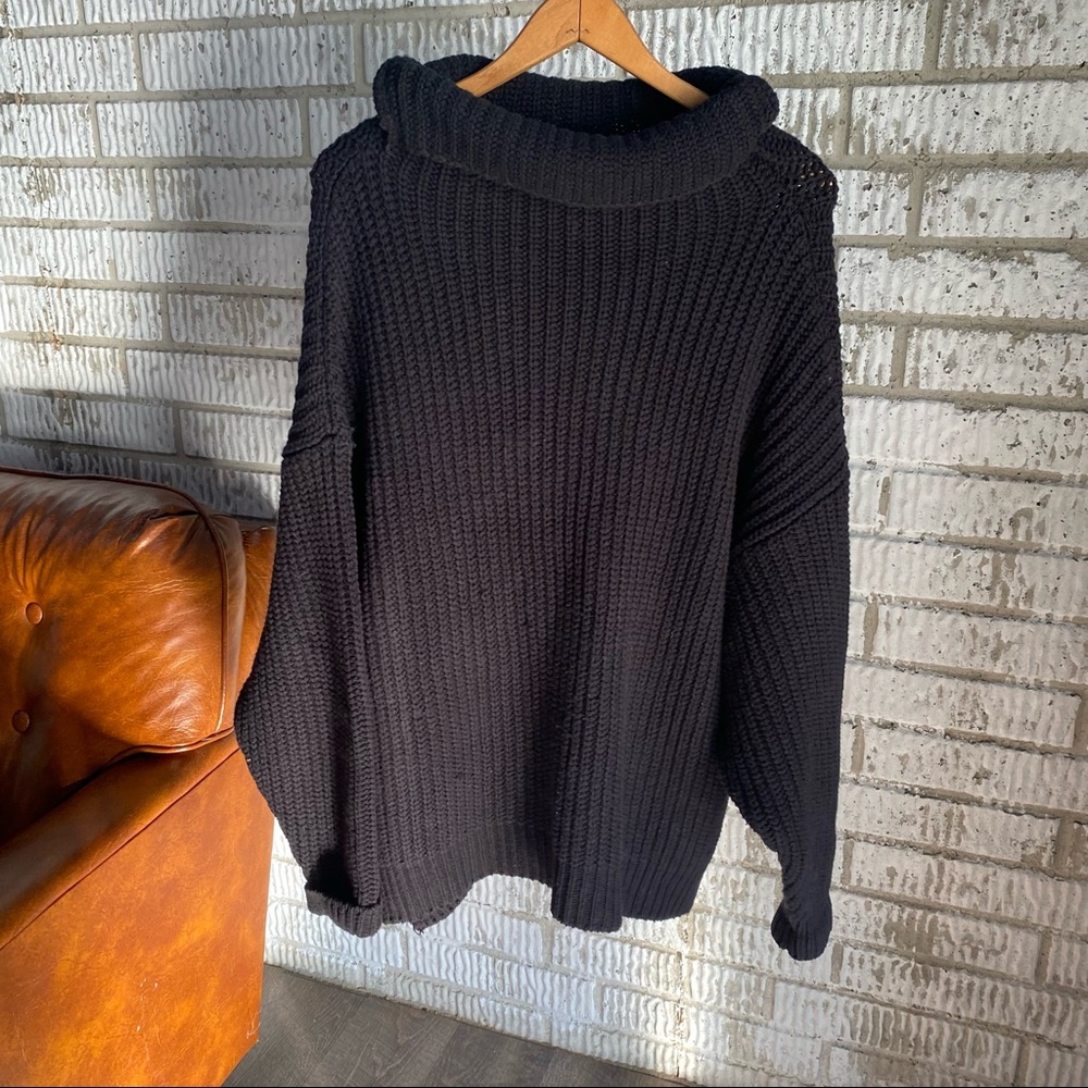 Free People Softly Structured Turtleneck Tunic Sweater black XS